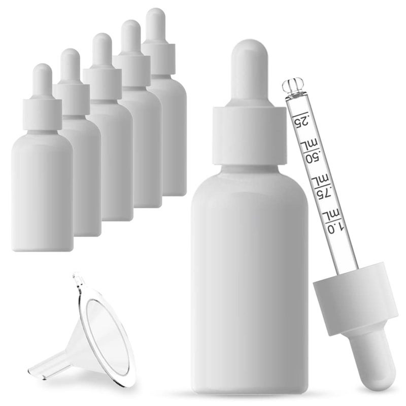 seafulee 1oz White Coated Eye Glass Dropper Bottles (30ML) with White Cap and Pipettes  UV Safe Bottles for Essential Oils and Aromatherapy (Pack of 6) - Image 1